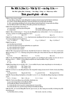 Đề thi Ôn học kì 1 ( lần 1 )  Vật lý 12